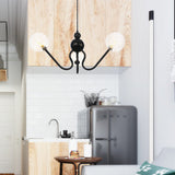 Modern Industrial Hanging Chandelier With 3 Amber/Clear Glass Shades Black/Chrome Finish Orbit