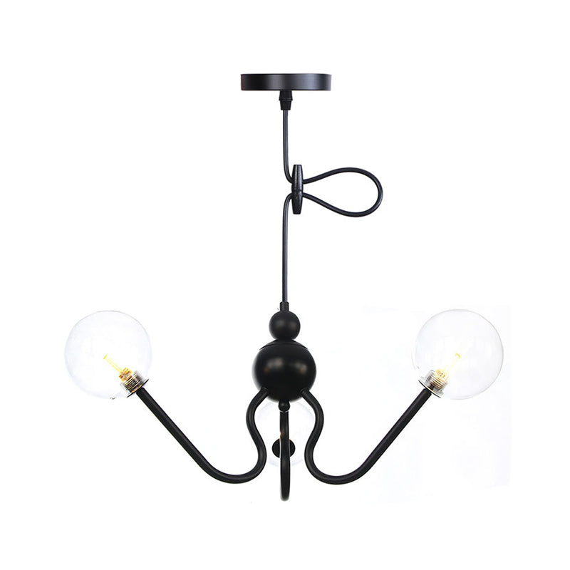 Industrial 3-Head Hanging Chandelier With Amber/Clear Glass Shades - Black/Chrome Finish Orbit