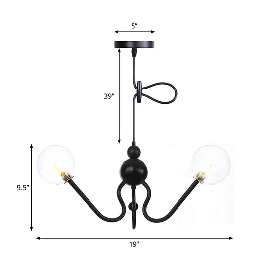 Industrial 3-Head Hanging Chandelier With Amber/Clear Glass Shades - Black/Chrome Finish Orbit