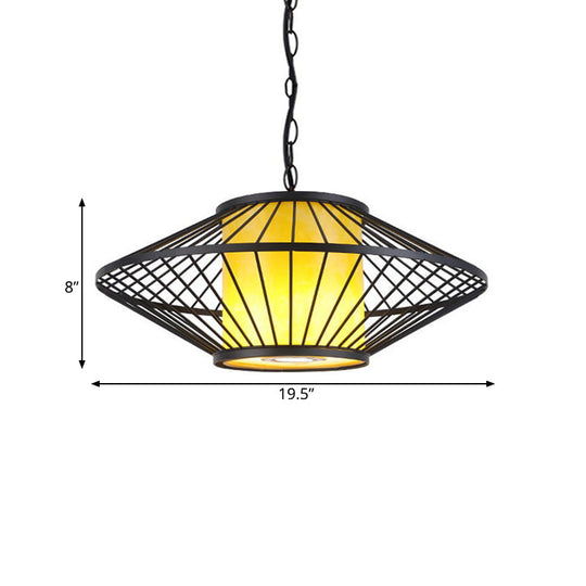 16/19.5/23.5 Single Fabric Pendulum Pendant Ceiling Lamp - Red/Yellow Cylindrical Design With Black