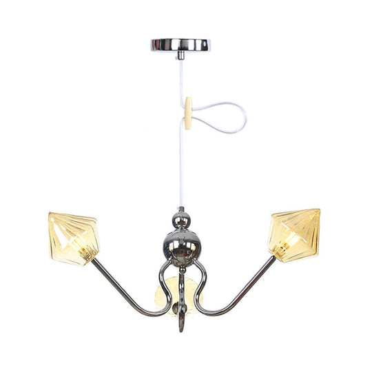 Diamond Pendant Lighting For Farmhouse With Amber/Clear Glass - 3 Lights Chandelier Lamp In