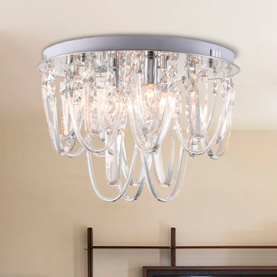 Crystal Flush Mount Ceiling Light With 6/9 Heads In Nickel For Bedroom