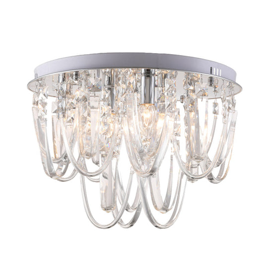 Crystal Flush Mount Ceiling Light With 6/9 Heads In Nickel For Bedroom