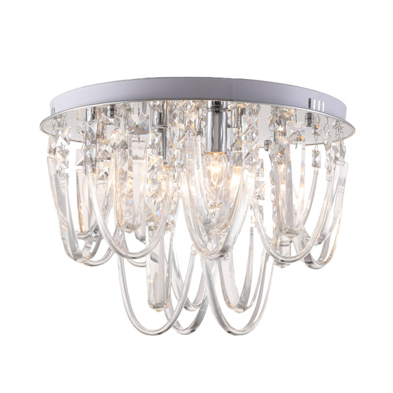 Crystal Flush Mount Ceiling Light With 6/9 Heads In Nickel For Bedroom