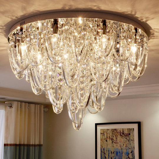 Crystal Flush Mount Ceiling Light With 6/9 Heads In Nickel For Bedroom 9 /