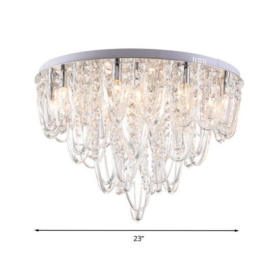 Crystal Flush Mount Ceiling Light With 6/9 Heads In Nickel For Bedroom