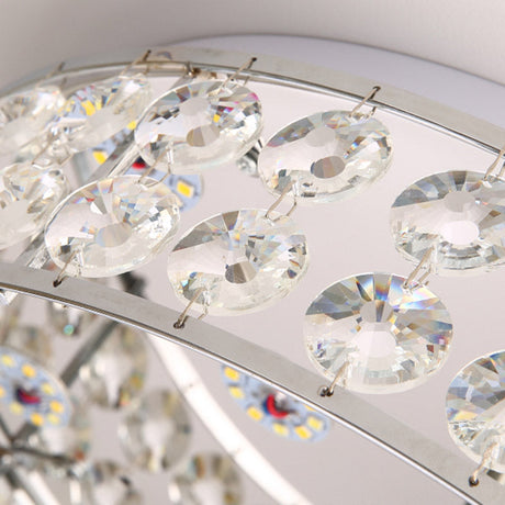 Nickel Led Round Flushmount Crystal Ceiling Light Fixture With Opal Glass Diffuser - Modern And