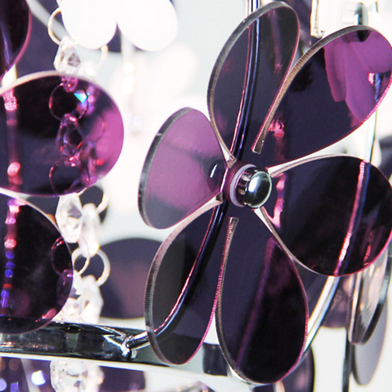 Modernist Floral Acrylic Flushmount Ceiling Light With Crystal Drop - 5 Heads White/Purple