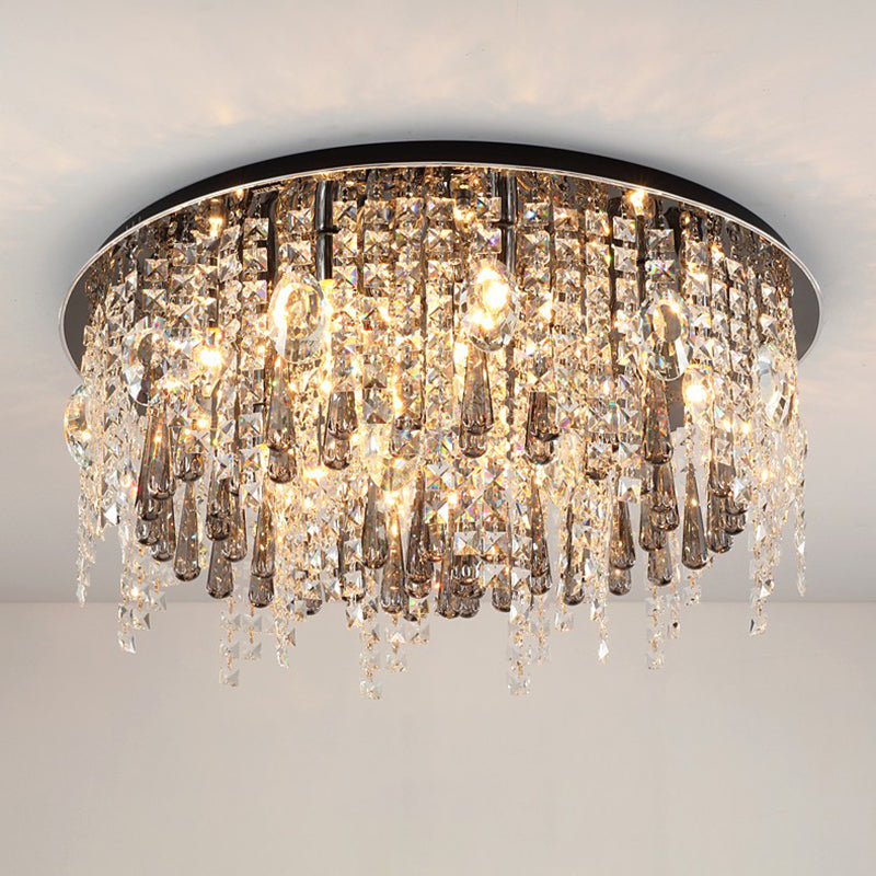 Modern Clear Crystal 12-Head Flush Mount Ceiling Fixture