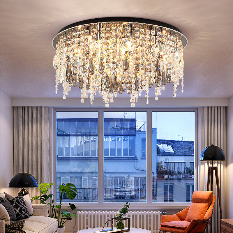 Modern Clear Crystal 12 - Head Flush Mount Ceiling Fixture