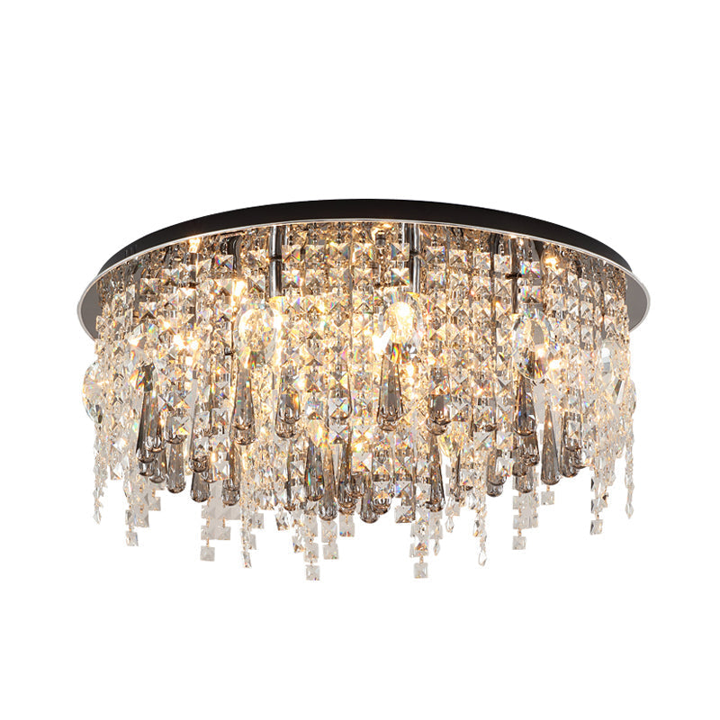 Modern Clear Crystal 12-Head Flush Mount Ceiling Fixture
