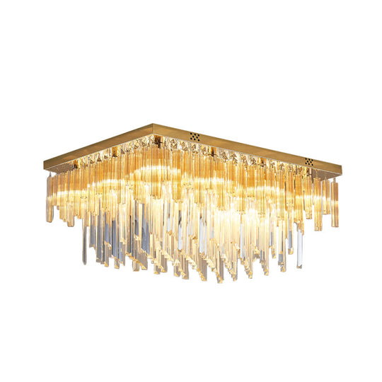 Modern 9 - Light Clear Crystal Flush Mount Ceiling Light With Tiered Design And Rectangle Canopy