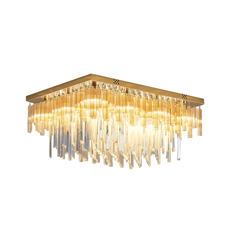 Modern 9-Light Clear Crystal Flush Mount Ceiling Light With Tiered Design And Rectangle Canopy