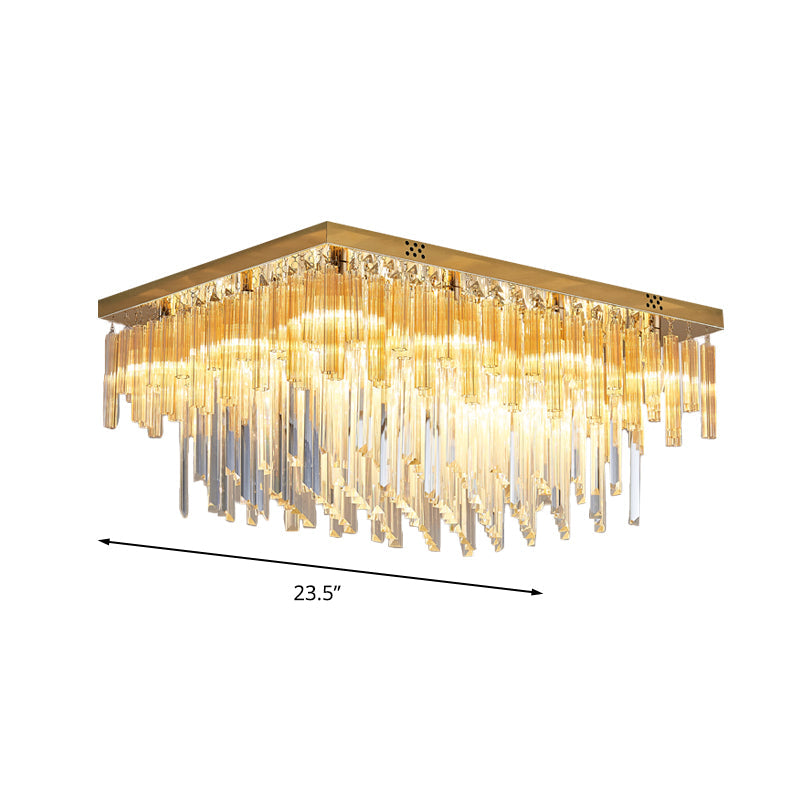 Modern 9 - Light Clear Crystal Flush Mount Ceiling Light With Tiered Design And Rectangle Canopy