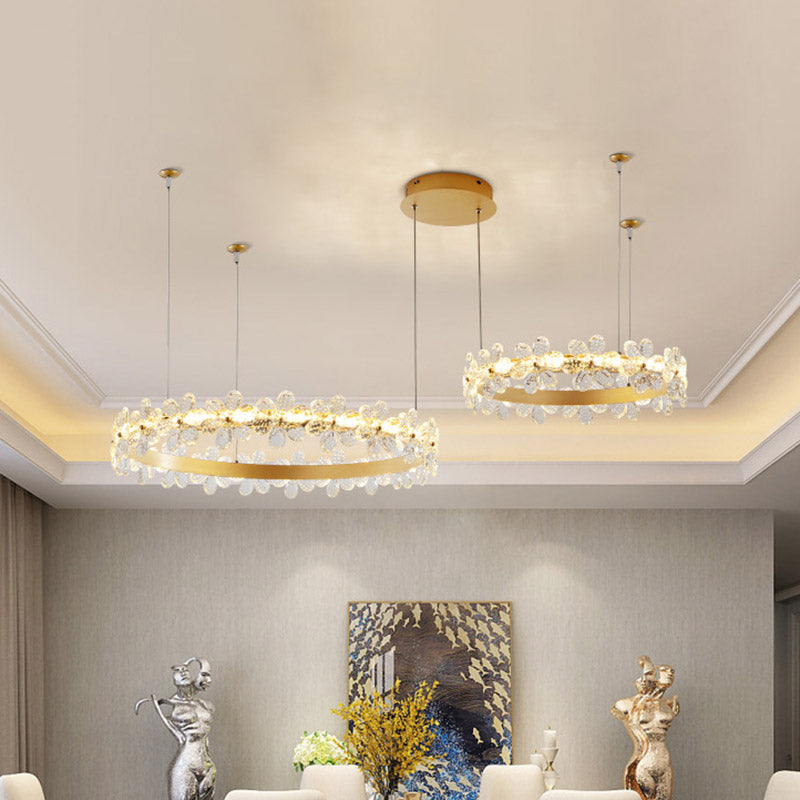 Modernist Crystal Led Circle Chandelier In Gold For Living Room - Elegant Ceiling Pendant Light