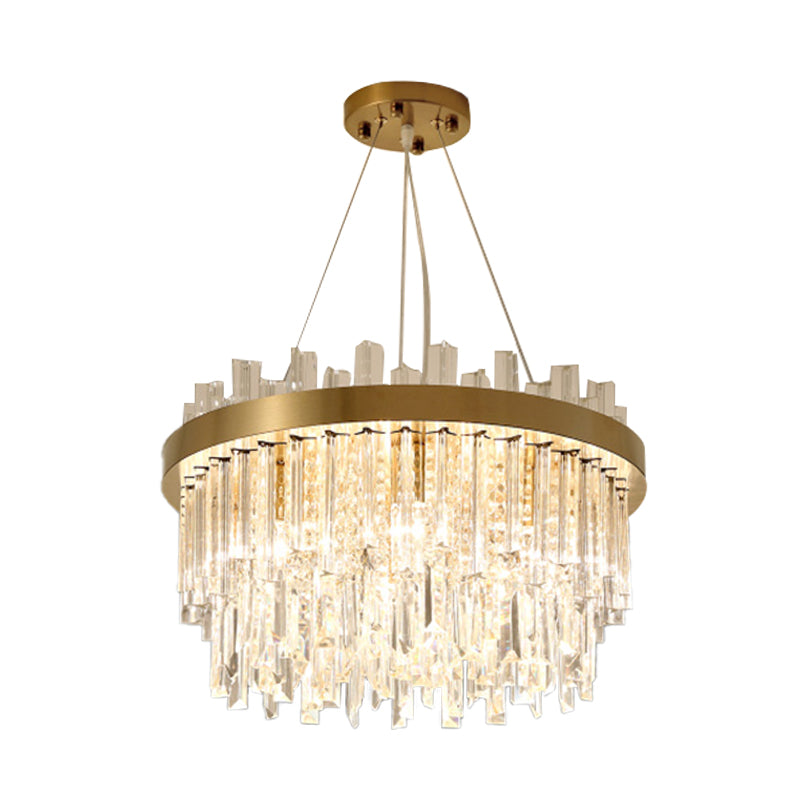 Faceted Crystal Cylinder Chandelier - Contemporary Gold Ceiling Light With 6 Bulbs
