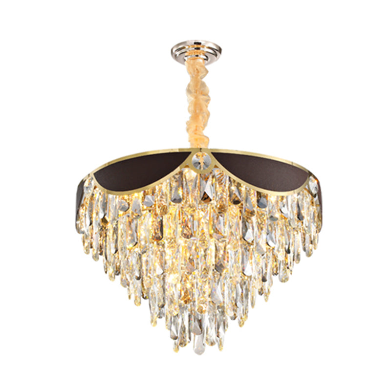 Modern Black Dining Room Pendant Chandelier With 6 Tapered Crystal Shades