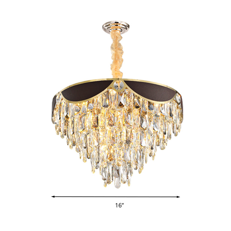 Modern Black Dining Room Pendant Chandelier With 6 Tapered Crystal Shades