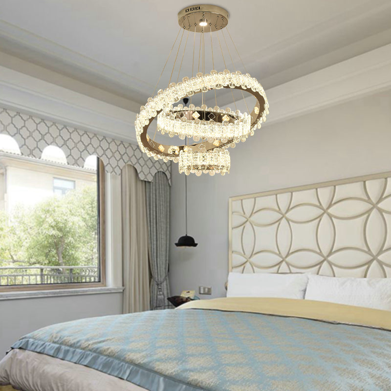 Modernist Led Crystal Chandelier - Nickel Finish Circular Design