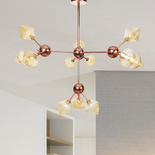 Farmhouse Style Diamond Chandelier: Amber/Clear Glass Multiple Light Options 13’/27.5’/34’