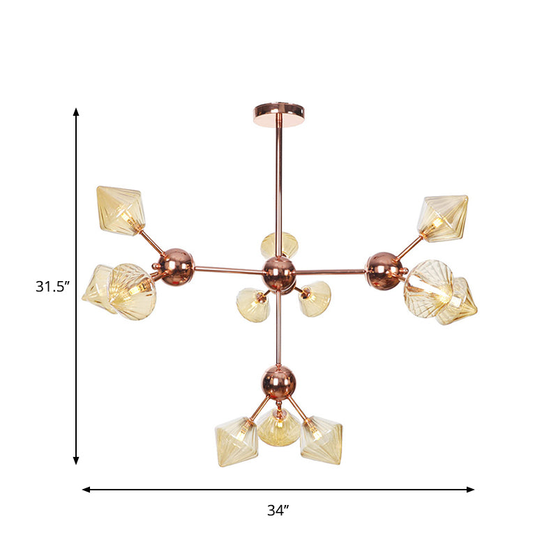 Farmhouse Style Diamond Chandelier: Amber/Clear Glass Multiple Light Options 13’/27.5’/34’ Wide
