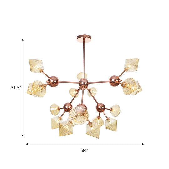 Farmhouse Style Diamond Chandelier: Amber/Clear Glass Multiple Light Options 13’/27.5’/34’ Wide
