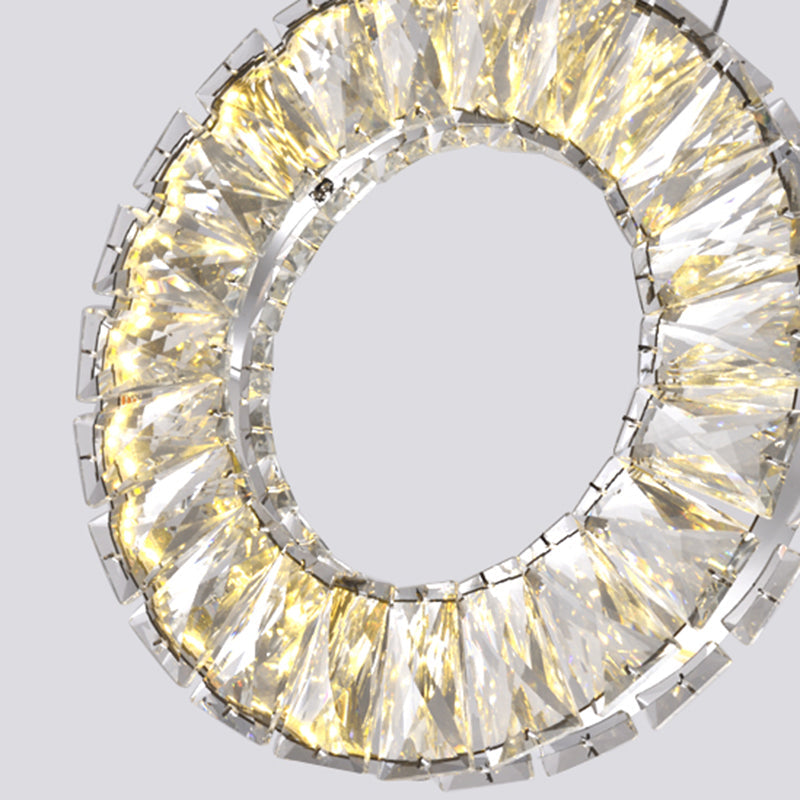 Round Cluster Pendant Light With Crystal Accents - 3 Bulbs Nickel Finish