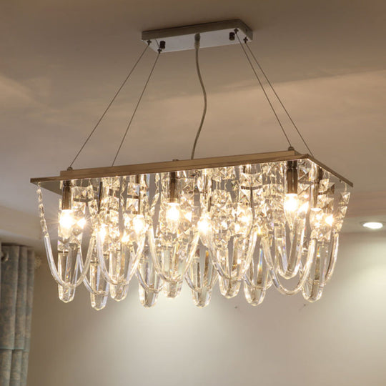 Modern Clear Crystal Chandelier Pendant Light With Tassel Accent - 8 Heads Nickel Finish Ideal For