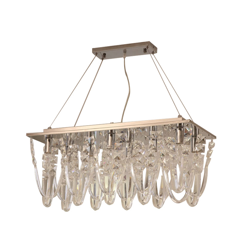 Modern Clear Crystal Chandelier Pendant Light With Tassel Accent - 8 Heads Nickel Finish Ideal For