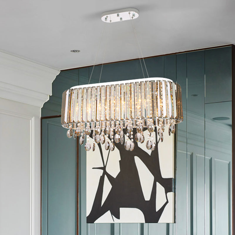 Contemporary 1-Tier Crystal Chandelier Lamp | 6 Heads Clear Hanging Light Kit For Living Room