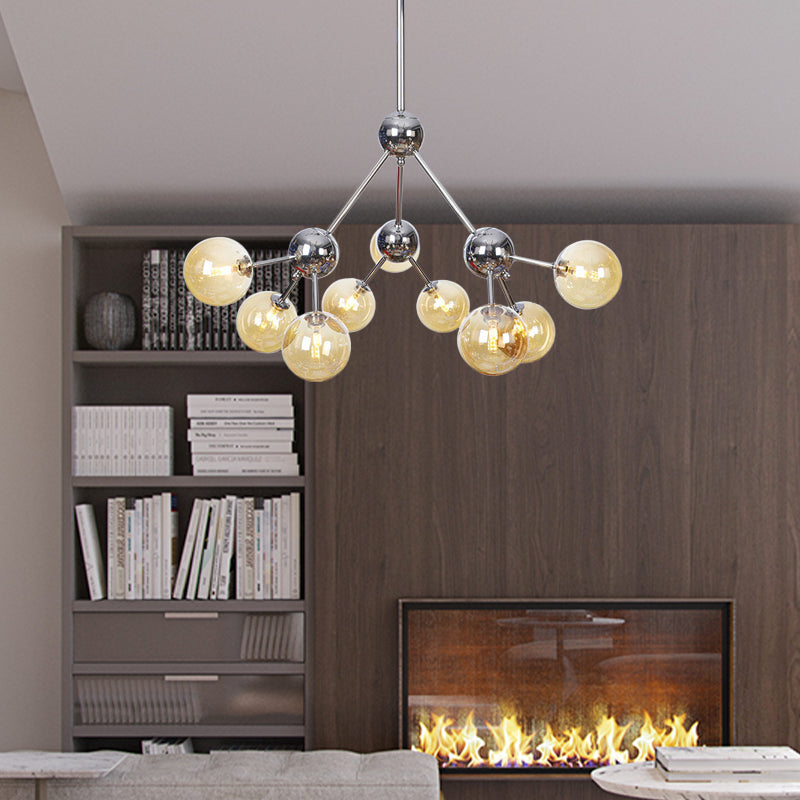 Industrial Style Hanging Chandelier Light - 13’/27.5’/34’ W Orbit Shade Amber/Clear/Smoke