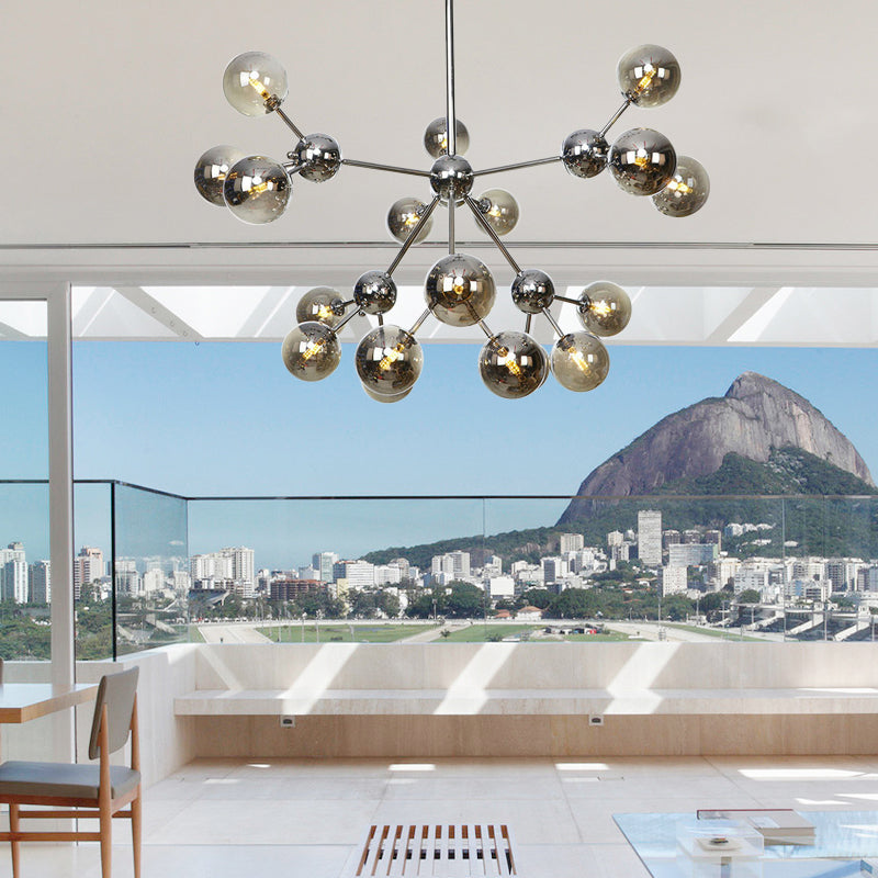 Industrial Style Hanging Chandelier Light - 13’/27.5’/34’ W Orbit Shade Amber/Clear/Smoke