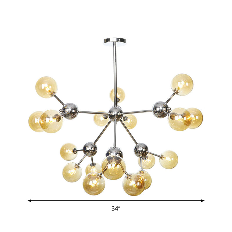 Industrial Style Hanging Chandelier Light - 13’/27.5’/34’ W Orbit Shade Amber/Clear/Smoke