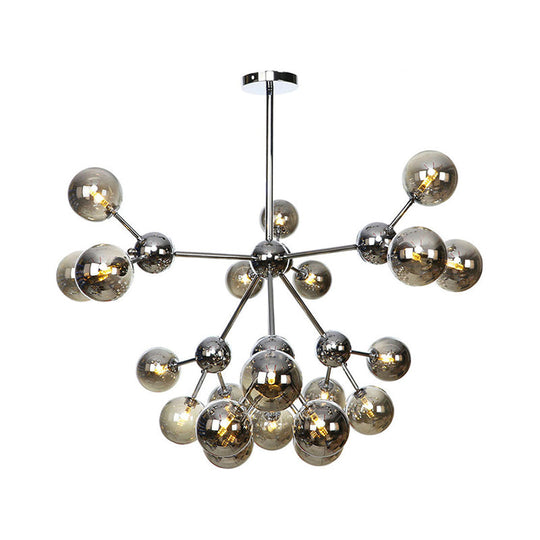 Industrial Style Hanging Chandelier Light With Amber/Clear/Smoke Gray Glass In 3/9/12 Lights -