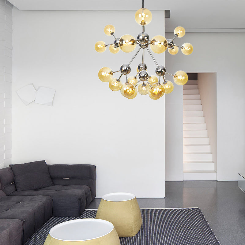 Industrial Style Hanging Chandelier Light - 13’/27.5’/34’ W Orbit Shade Amber/Clear/Smoke