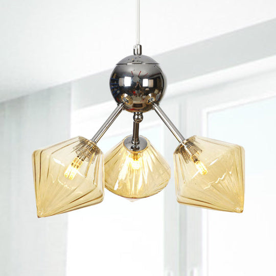 Industrial Stylish Glass Diamond Pendant Light Chandelier - 3/9/12 Bulbs Amber/Clear