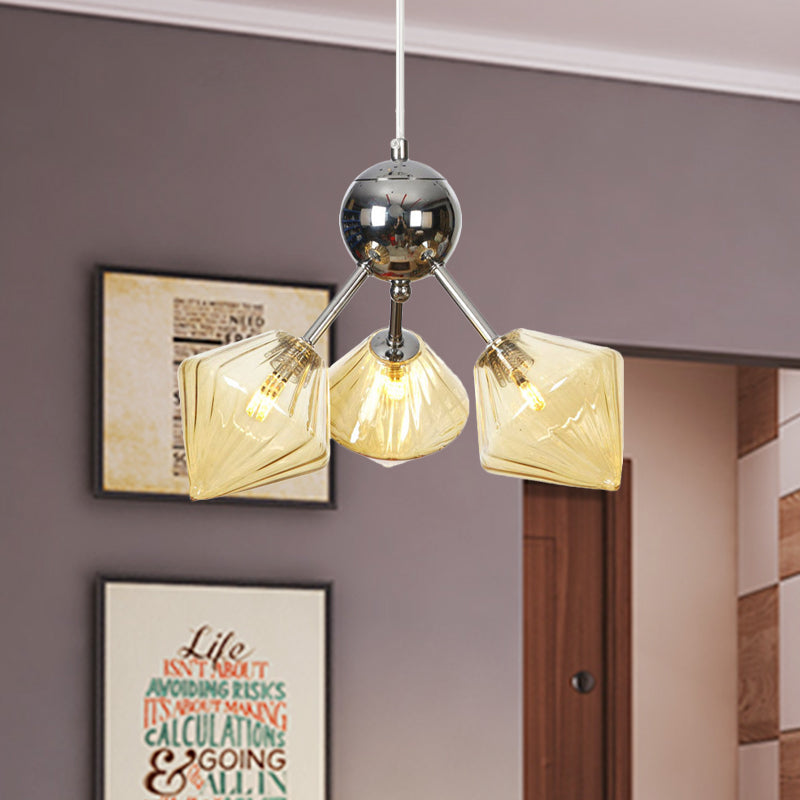 Industrial Stylish Glass Diamond Pendant Light Chandelier - 3/9/12 Bulbs Amber/Clear