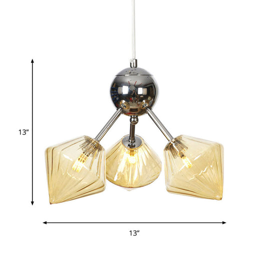 Industrial Stylish Glass Diamond Pendant Light Chandelier - 3/9/12 Bulbs Amber/Clear