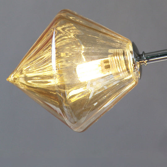 Industrial Stylish Glass Diamond Pendant Light Chandelier - 3/9/12 Bulbs Amber/Clear