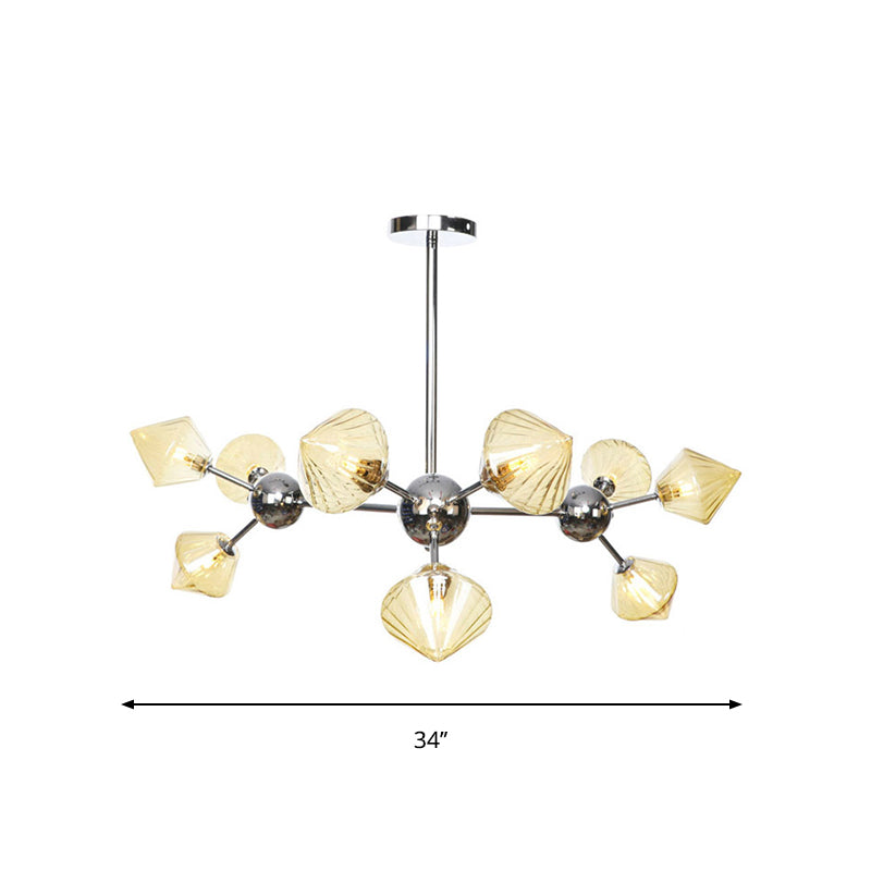 Industrial Stylish Glass Diamond Pendant Light Chandelier - 3/9/12 Bulbs Amber/Clear