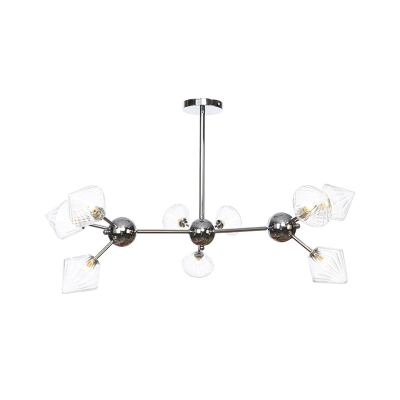 Industrial Stylish Glass Diamond Pendant Light Chandelier - 3/9/12 Bulbs Amber/Clear