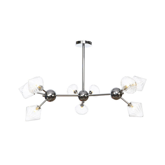 Industrial Stylish Glass Diamond Pendant Light Chandelier - 3/9/12 Bulbs Amber/Clear