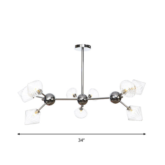 Industrial Stylish Glass Diamond Pendant Light Chandelier - 3/9/12 Bulbs Amber/Clear