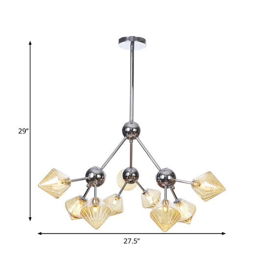 Industrial Stylish Glass Diamond Pendant Light Chandelier - 3/9/12 Bulbs Amber/Clear