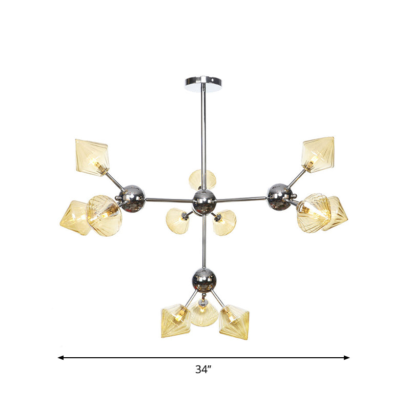 Industrial Stylish Glass Diamond Pendant Light Chandelier - 3/9/12 Bulbs Amber/Clear