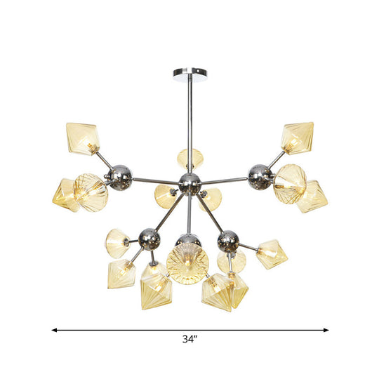 Industrial Stylish Glass Diamond Pendant Light Chandelier - 3/9/12 Bulbs Amber/Clear