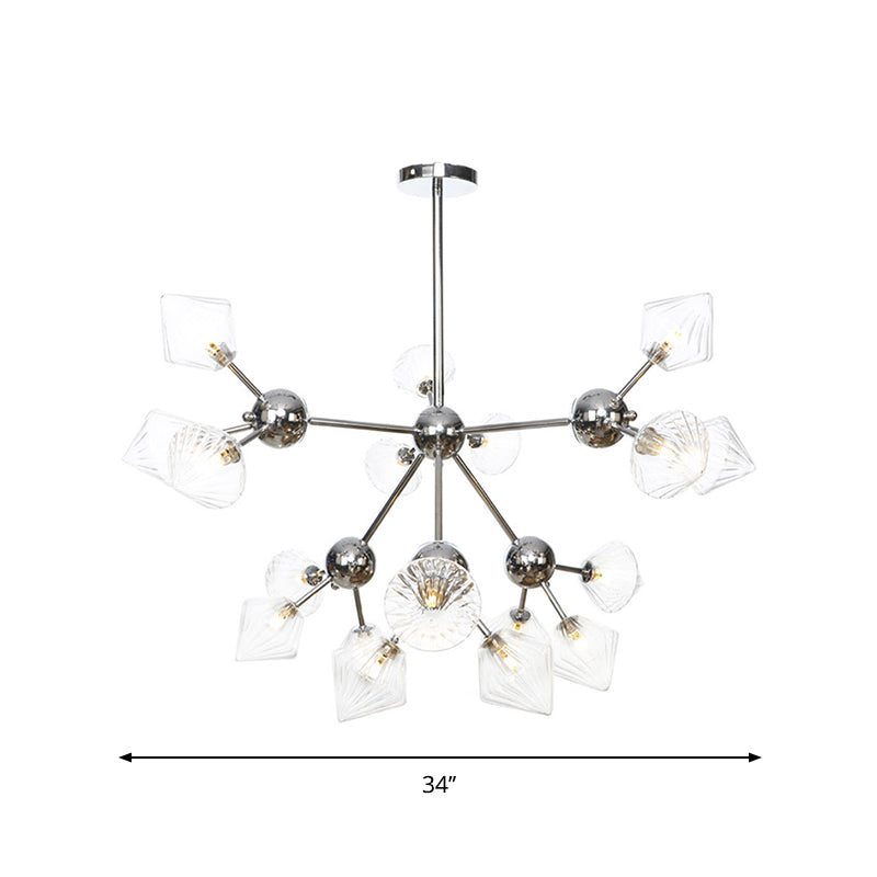 Industrial Stylish Glass Diamond Pendant Light Chandelier - 3/9/12 Bulbs Amber/Clear
