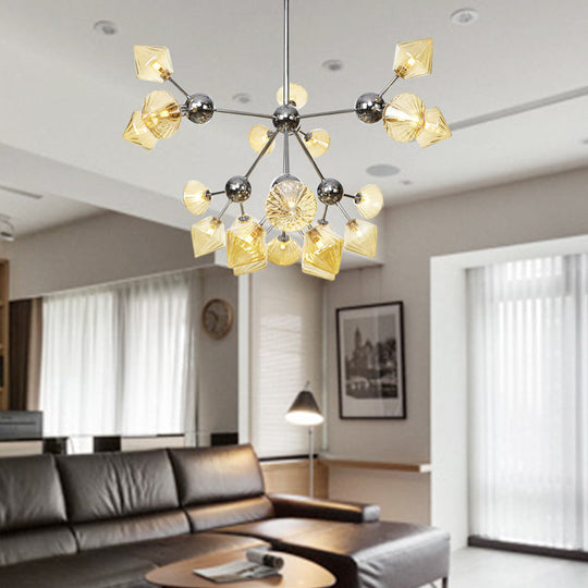 Industrial Stylish Glass Diamond Pendant Light Chandelier - 3/9/12 Bulbs Amber/Clear