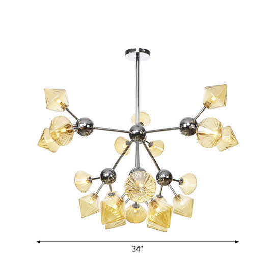 Industrial Stylish Glass Diamond Pendant Light Chandelier - 3/9/12 Bulbs Amber/Clear