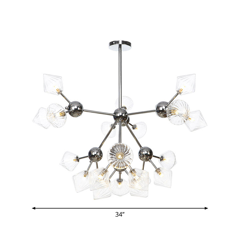 Industrial Stylish Glass Diamond Pendant Light Chandelier - 3/9/12 Bulbs Amber/Clear